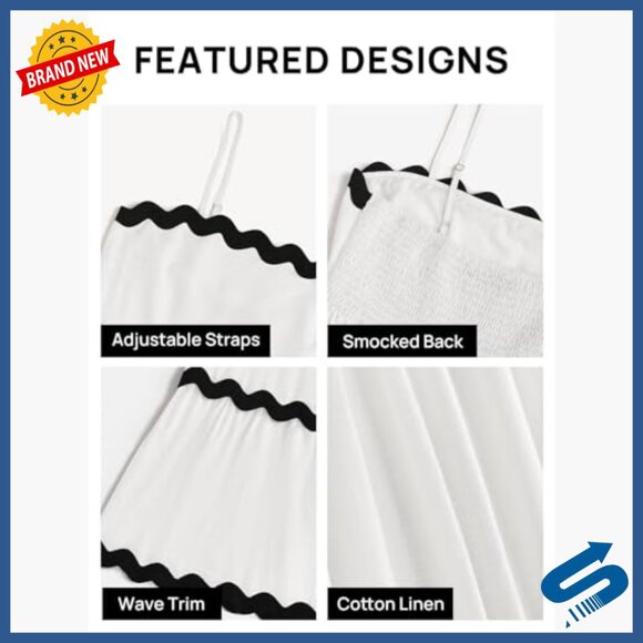 Women's Summer Spaghetti Strap Backless Smocked Midi Sundress - Picture 6 of 7